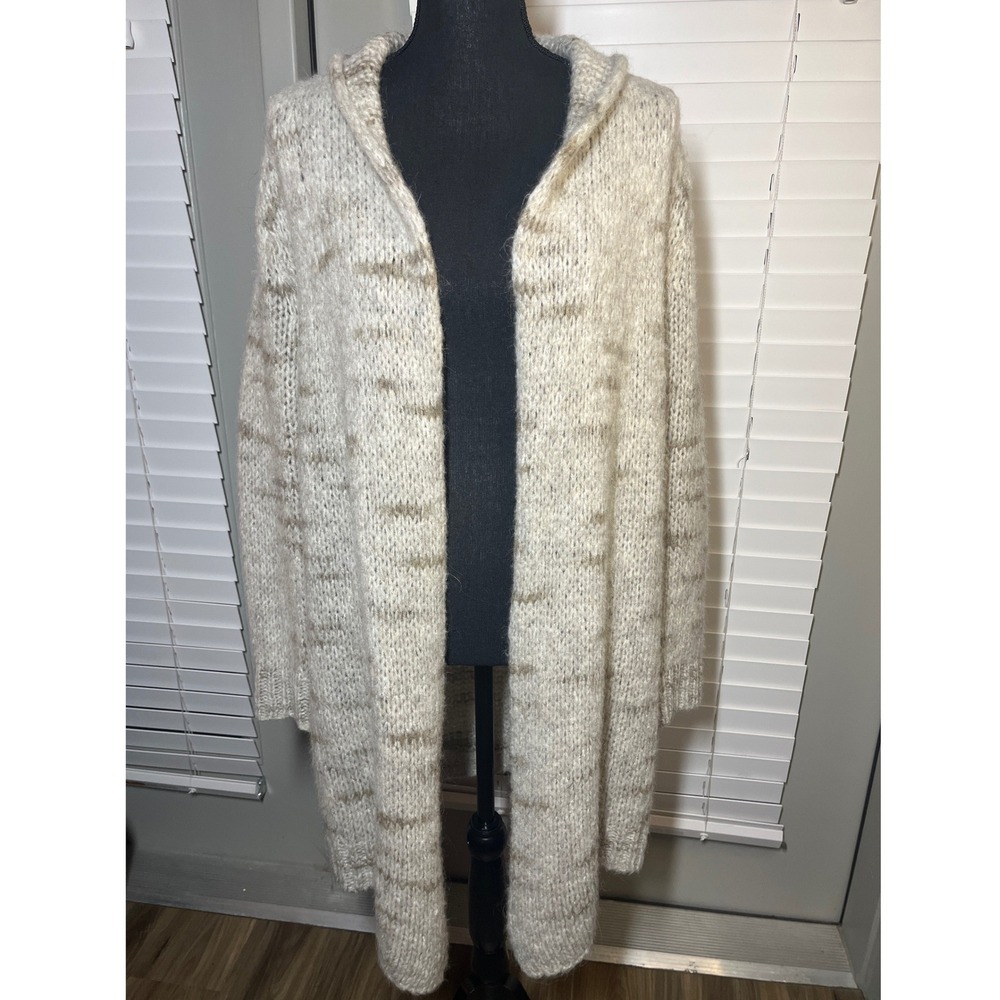Paola Manfredi Italy Mohair Wool Open Front Duster Cardigan Sweater Beige Med‎